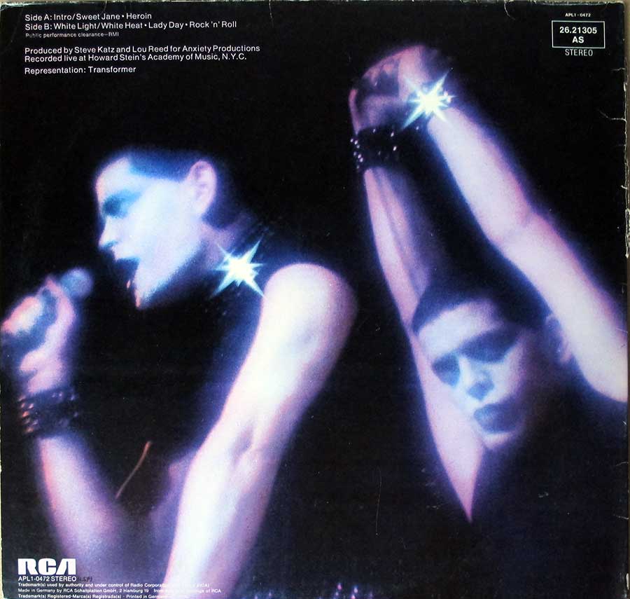 LOU REED - Rock N Roll Animal Gatefold 12" LP VINYL ALBUM back cover
