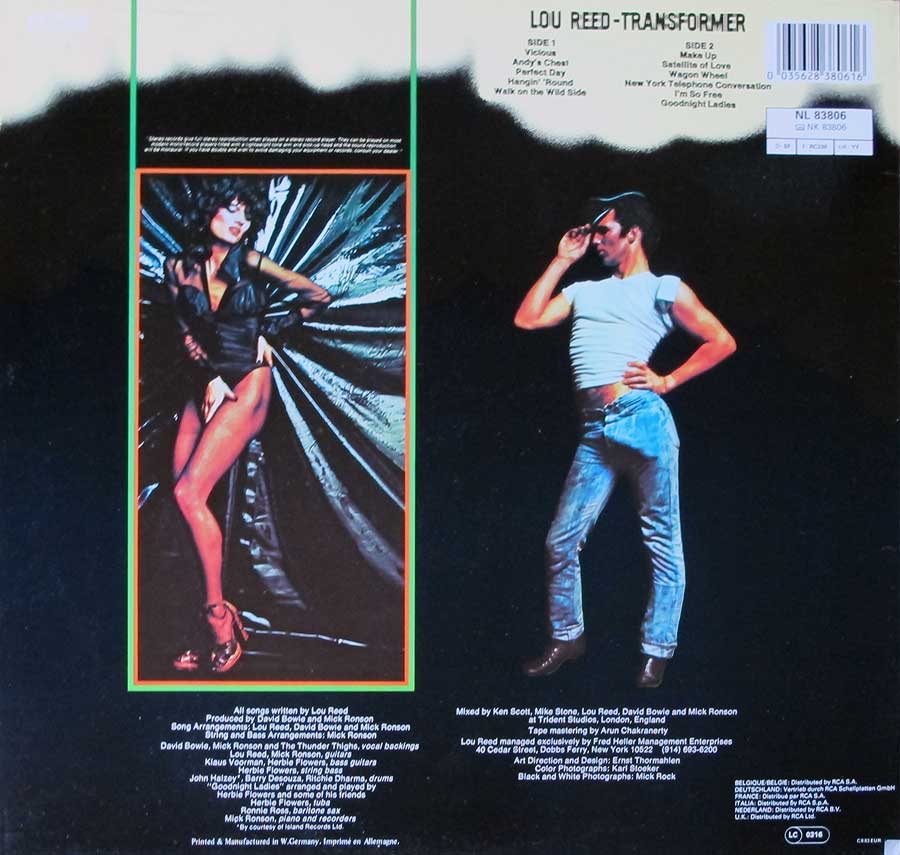 LOU REED - Transformer 12" LP Vinyl Album back cover