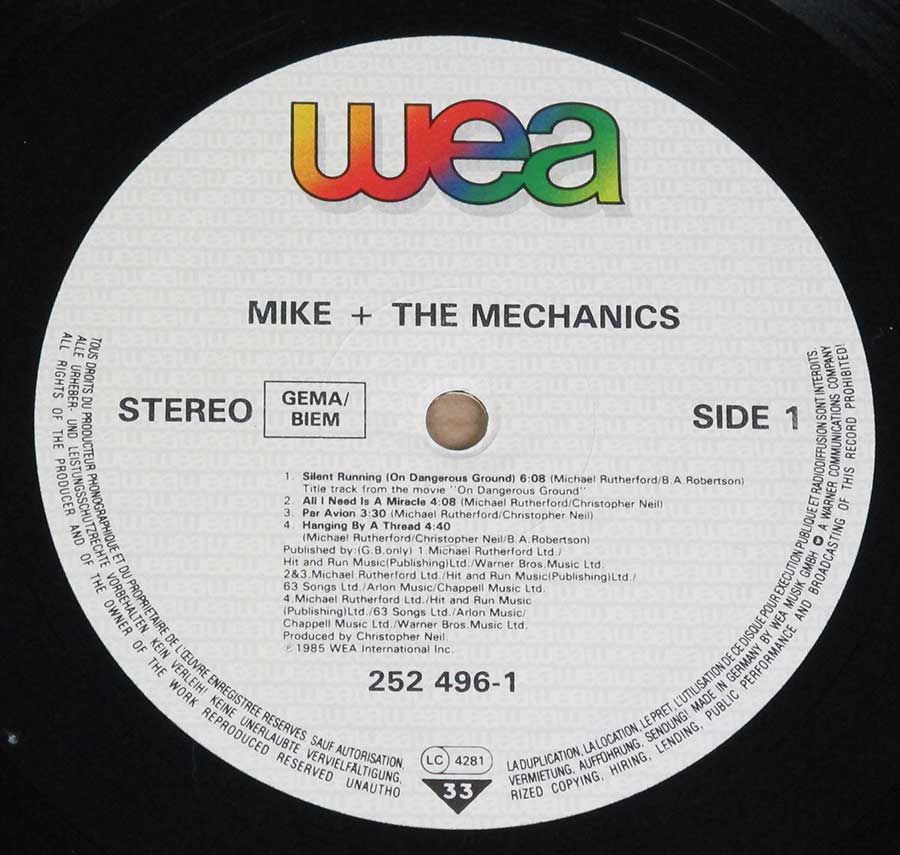 "Mike + Mechanics" Record Label Details: WEA 252 496 