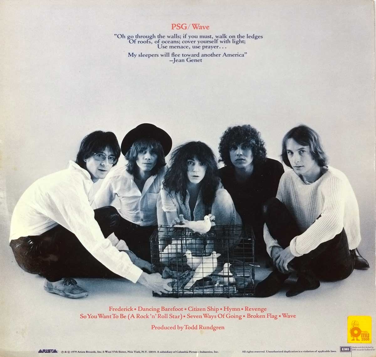 Patti Smith with her band-members on the Album Back Cover  Photo of "PATTI SMITH - Wave"