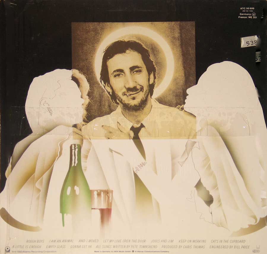 PETE TOWNSEND - Empty Glass (The Who) France ATCO ATC 50699 12" VINYL LP ALBUM
 back cover