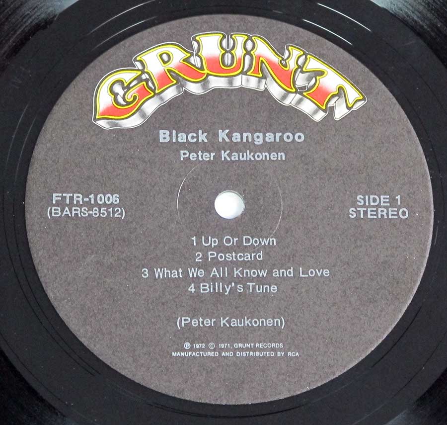Close up of record's label PETER KAUKONEN - Black Kangaroo Gatefold 12" LP Vinyl Album Side One