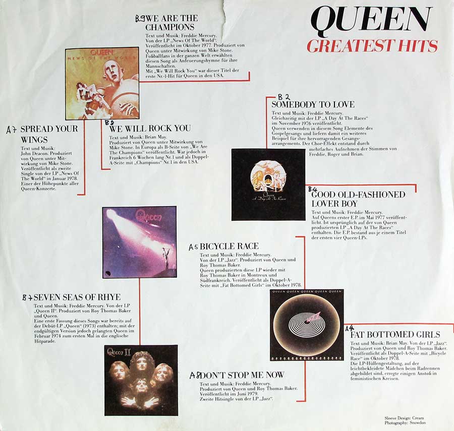 QUEEN - Greatest Hits 12" LP VINYL ALBUM custom inner sleeve