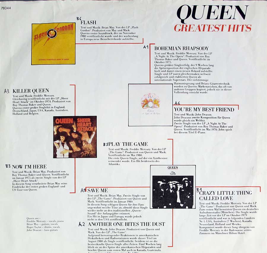 QUEEN - Greatest Hits 12" LP Vinyl Album custom inner sleeve