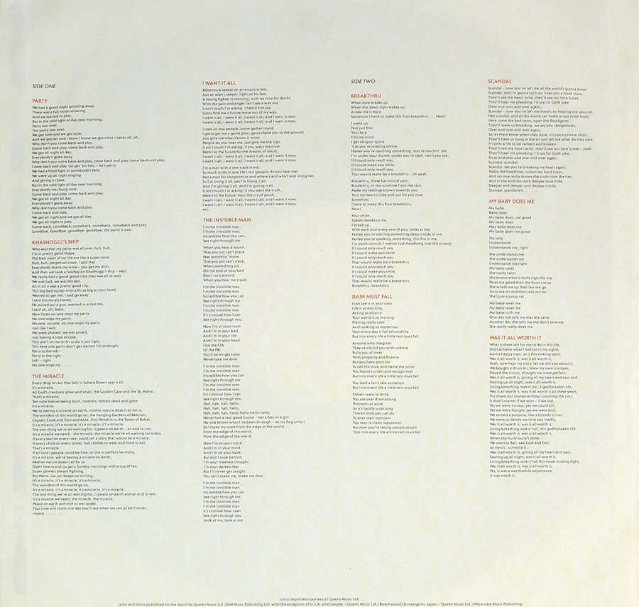 QUEEN - The Miracle Parlophone 1989 12" LP VINYL Album custom inner sleeve