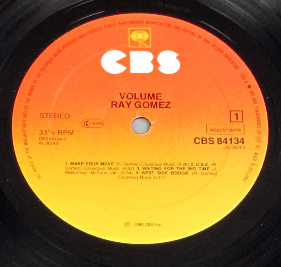 Close up of record's label RAY GOMEZ - Volume 12" Vinyl LP Album Side One