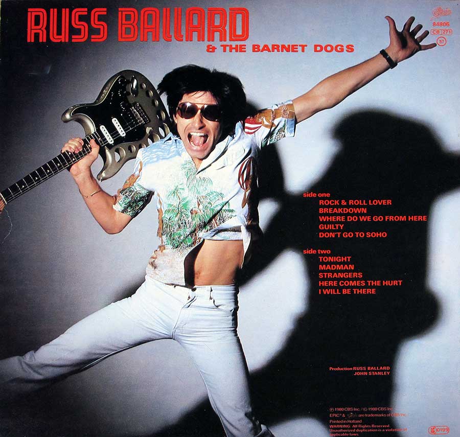 RUSS BALLARD & BARNET Dogs Into The Fire 12" LP VINYL ALBUM
 back cover