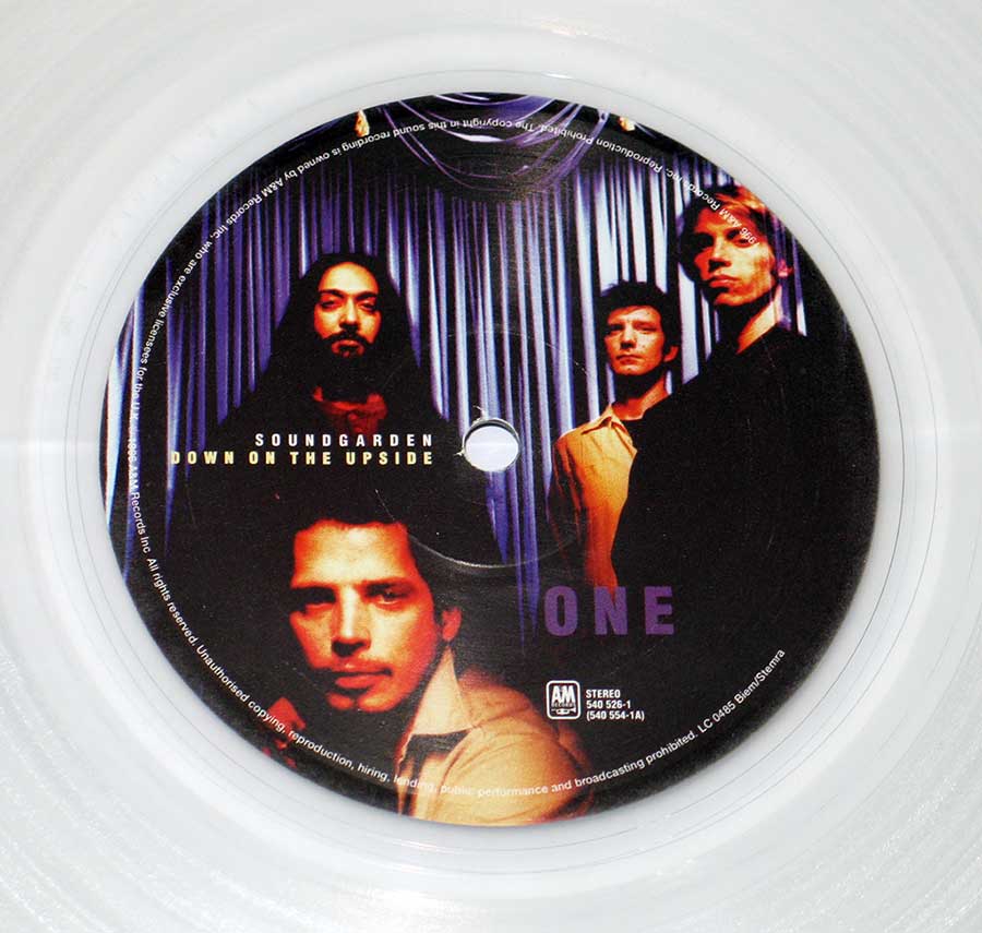 Close up of record's label SOUNDGARDEN - Down on the Upside Side One