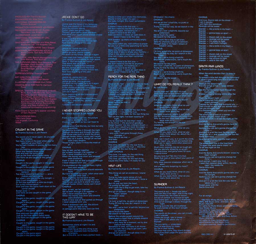 Lyrics of all songs on the album "Caught In The Game" printed on the original custom inner sleeve 