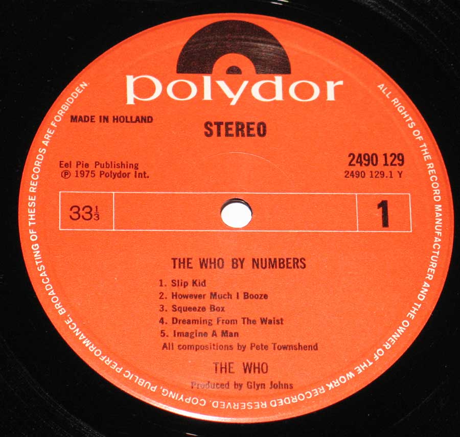 Close up of the The Who - By Numbers record's label