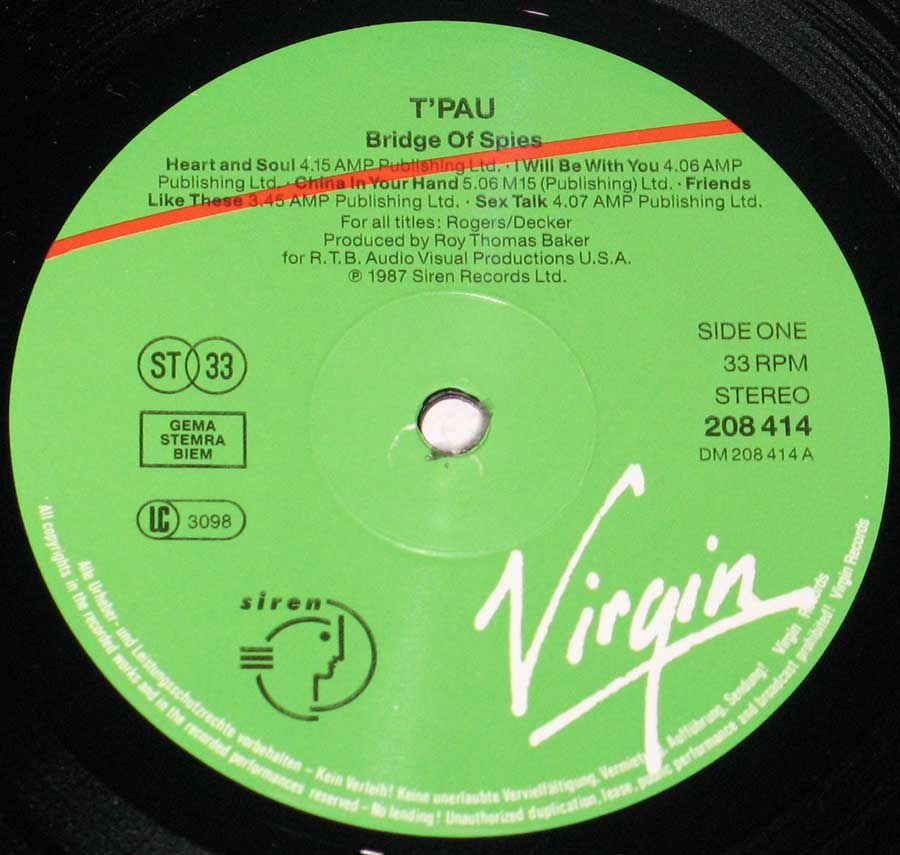 Close-up Photo of "Bridge of Spies" Record Label  