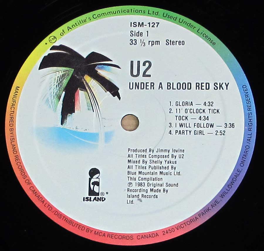 Close up of record's label U2 - Live Under a Blood Red Sky ( Canada ) Side One