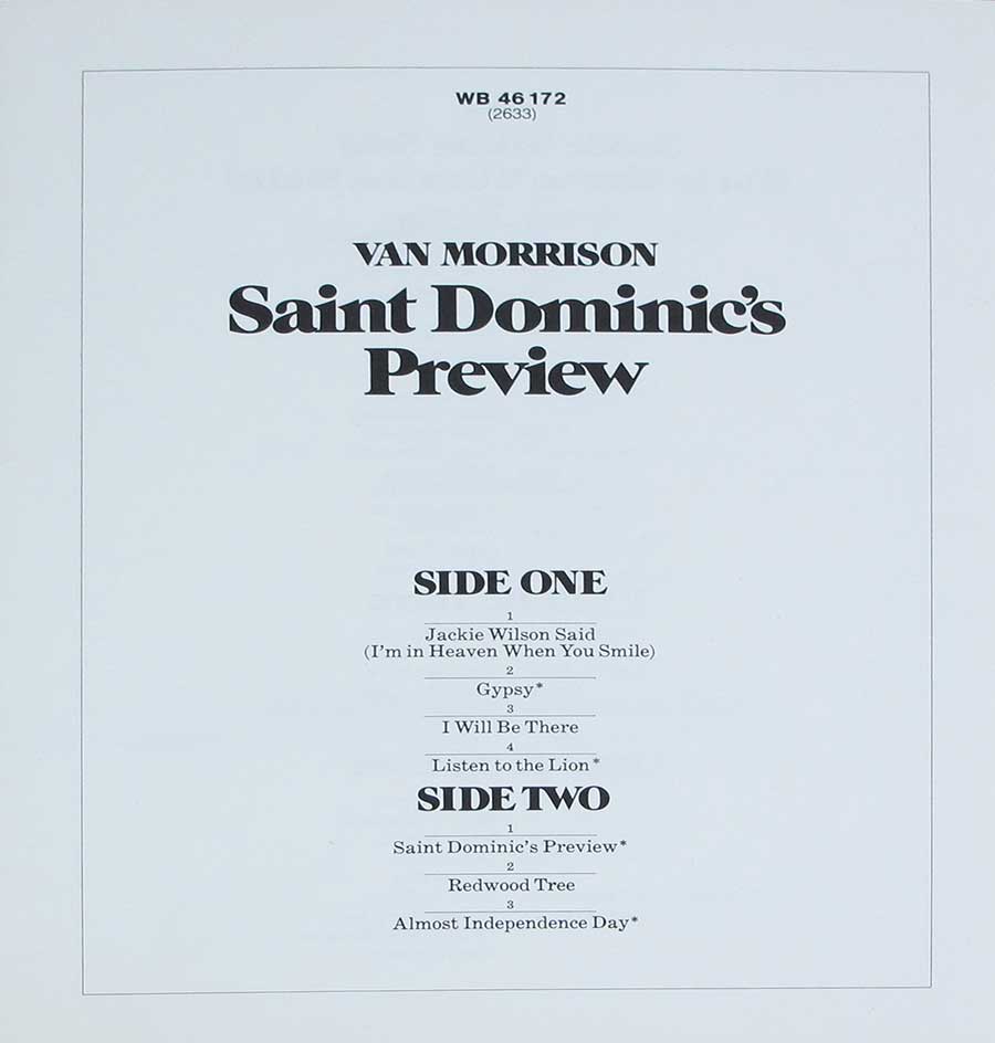 Photo of the front page of the insert of VAN MORRISON - Saint Dominic's Preview 