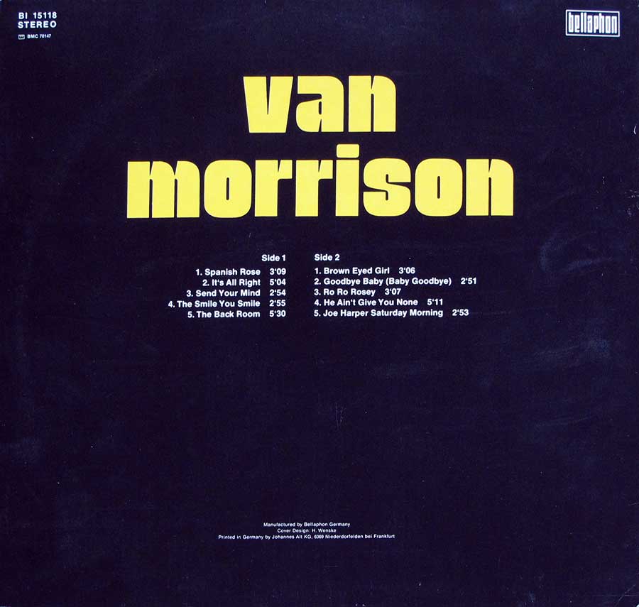 Photo of album back cover VAN MORRISON - S/T Self-Titled