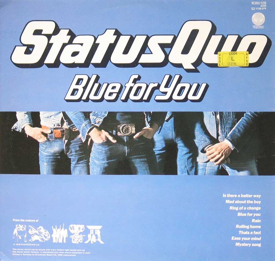 STATUS QUO - Blue For You German Release 12" Vinyl LP Album album back cover