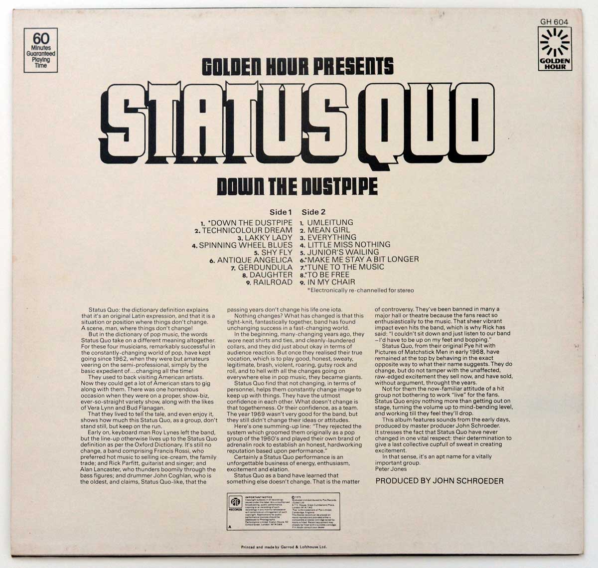Photo Of The Back Cover STATUS QUO - Down The Dustpipe 