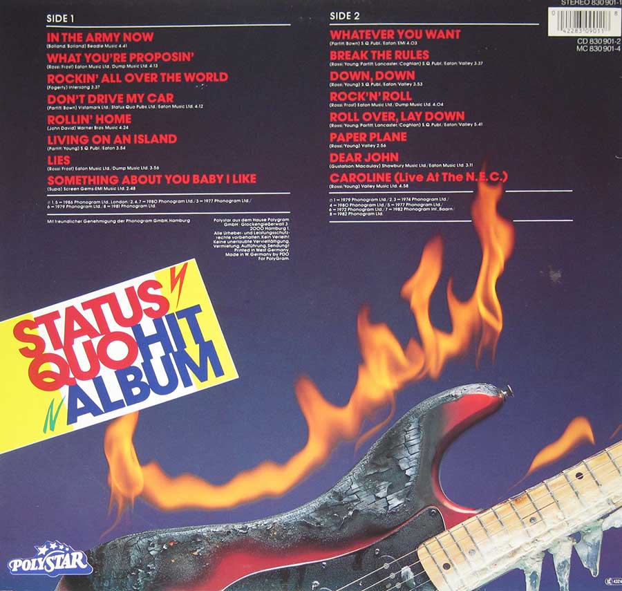 STATUS QUO - Hit Album 12" Vinyl LP Album album back cover