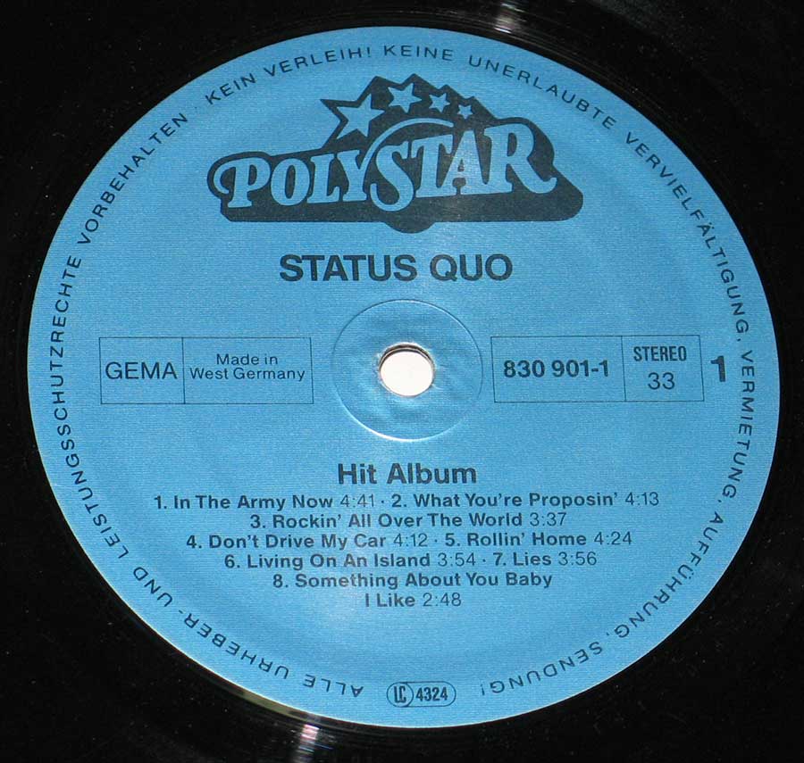 STATUS QUO - Hit Album 12" Vinyl LP Album enlarged record label