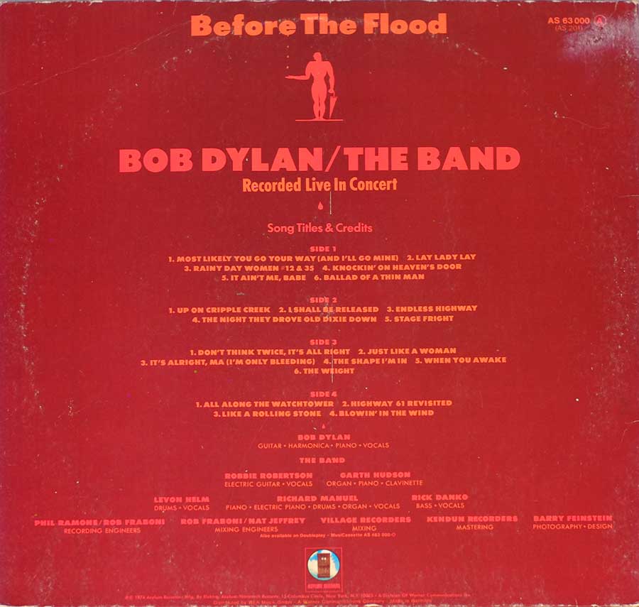 Photo of album back cover BOB DYLAN &THE BAND - Before The Flood Gatefold 12" Vinyl LP Album
