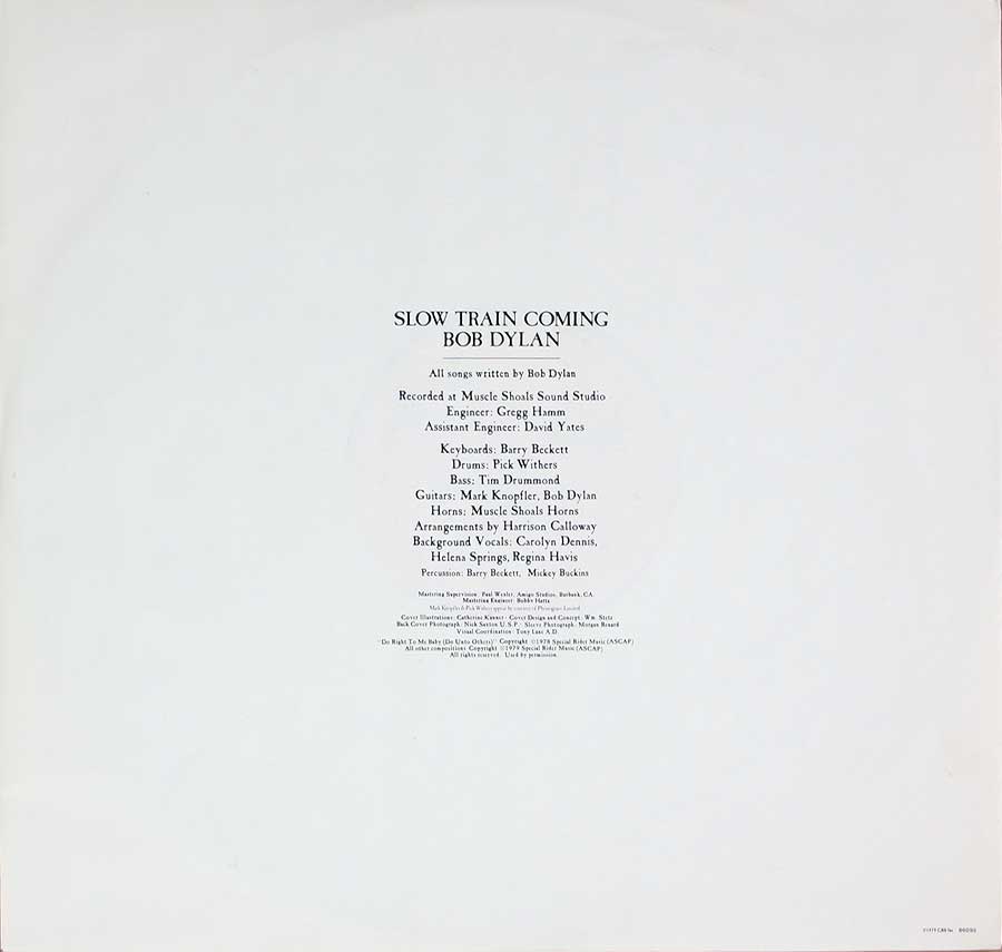 BOB DYLAN - Slow Train Coming 12" Vinyl LP Album 
 custom inner sleeve