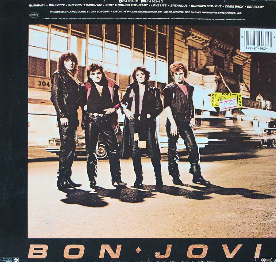 Photo of album back cover BON JOVI S/T Self-Titled ( Germany ) 12" Vinyl LP Album 