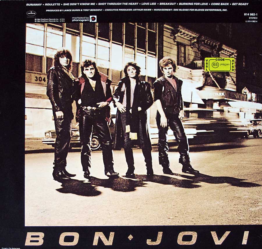 Photo of album back cover BON JOVI S/T SELF-TITLED ( Netherlands ) 12" Vinyl LP Album 