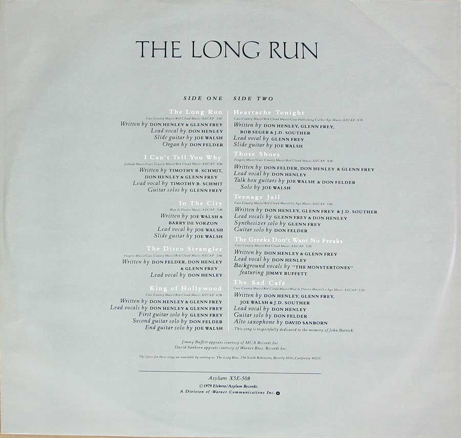 Photo One Of The Original Custom Inner Sleeve THE EAGLES - Long Run ( Gatefold Album Cover ) 