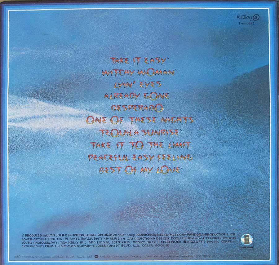 EAGLES - Their Greatest Hits 1971-1975 USA 12" LP VINYL ALBUM
 back cover