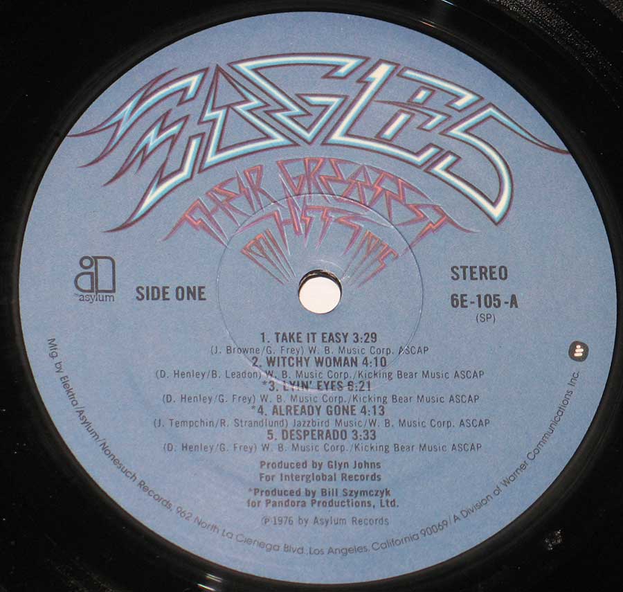 "Their Greatest Hits USA Release" Record Label Details: Asylum Records 6E-105 ℗ 1976 Asylum Records Sound Copyright 