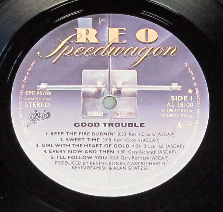Close up of Side One REO SPEEDWAGON - Good Trouble 