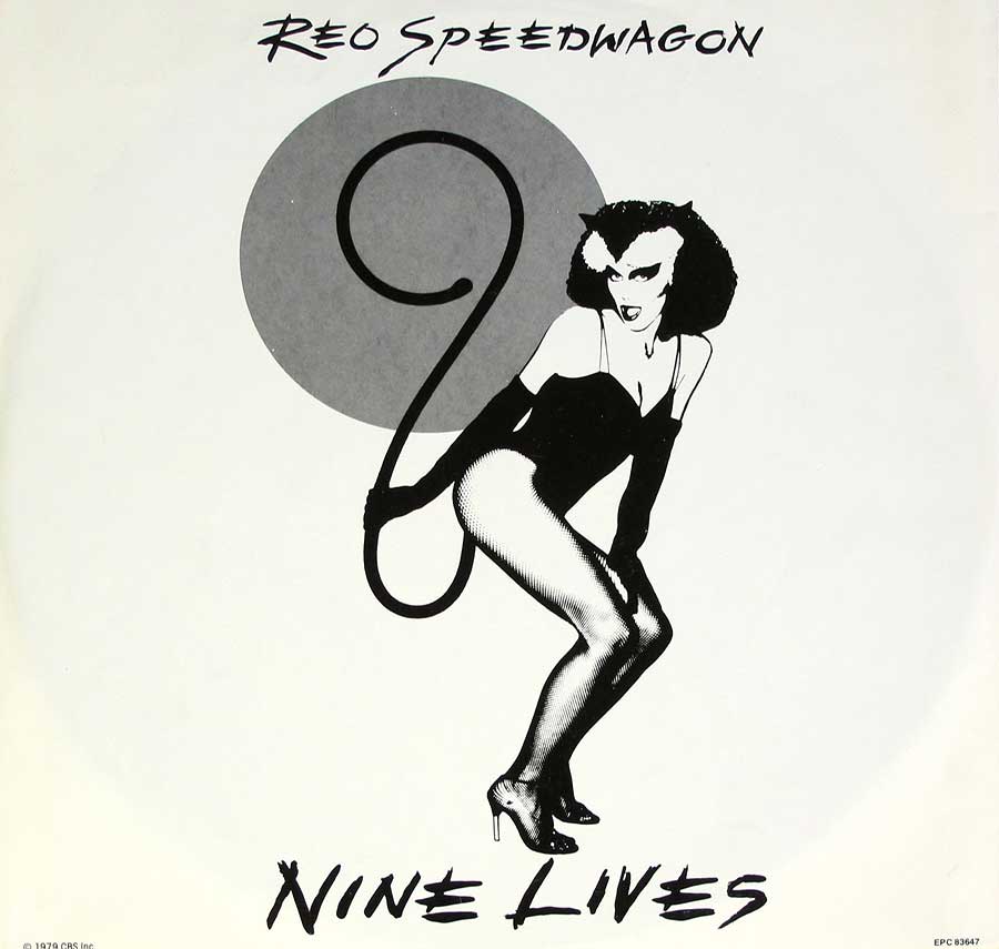 Pin-up illustration on one side of the custom inner sleeve of "Nine Lives"