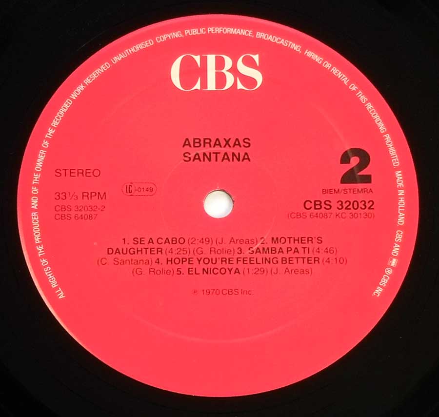 Side Two Close up of record's label SANTANA - Abraxas Nice Price Series 12" LP ALBUM VINYL
