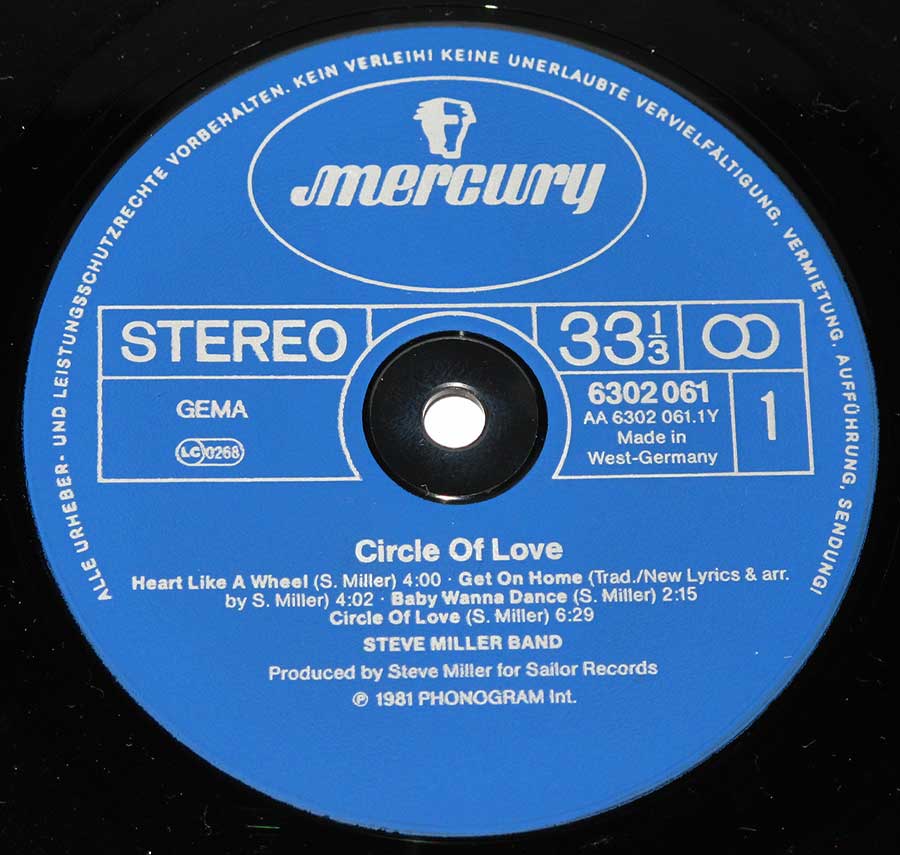 Close up of record's label STEVE MILLER BAND - Circle Of Love Side One