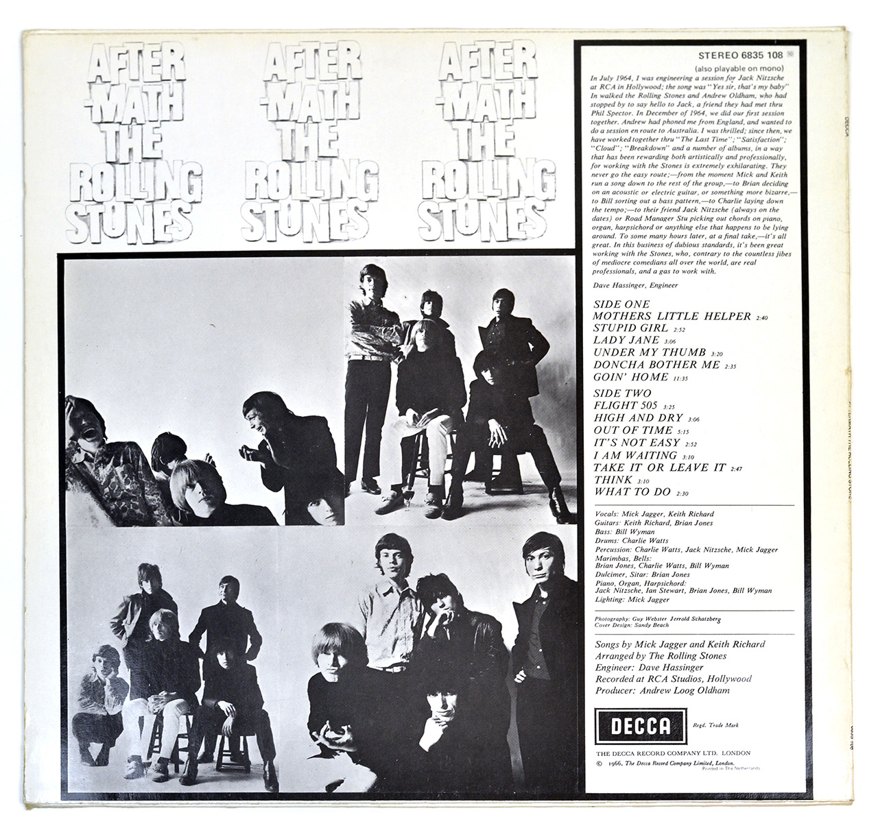 Photo of album back cover ROLLING STONES - Aftermath DECCA NETHERLANDS 