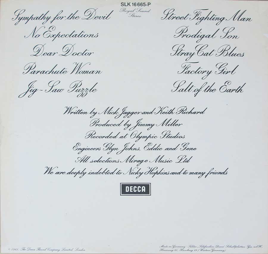 Photo of album back cover ROLLING STONES - Beggars Banquet - Red Colour Decca Germany