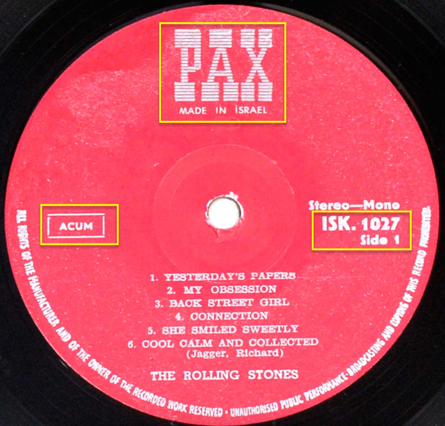 Enlarged & Zoomed photo of "ROLLING STONES Between Buttons" Record's Label