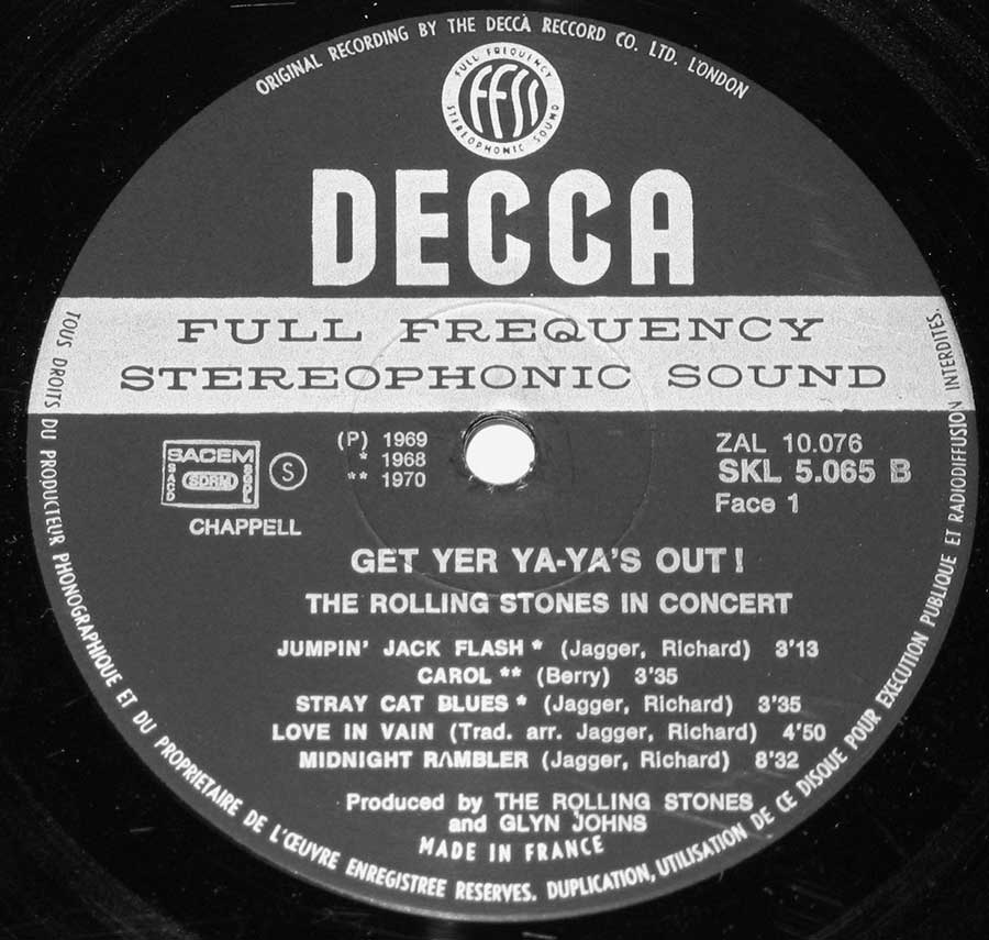 Close up of record's label ROLLING STONES - Get Yer Ya-Yas Out Side One
