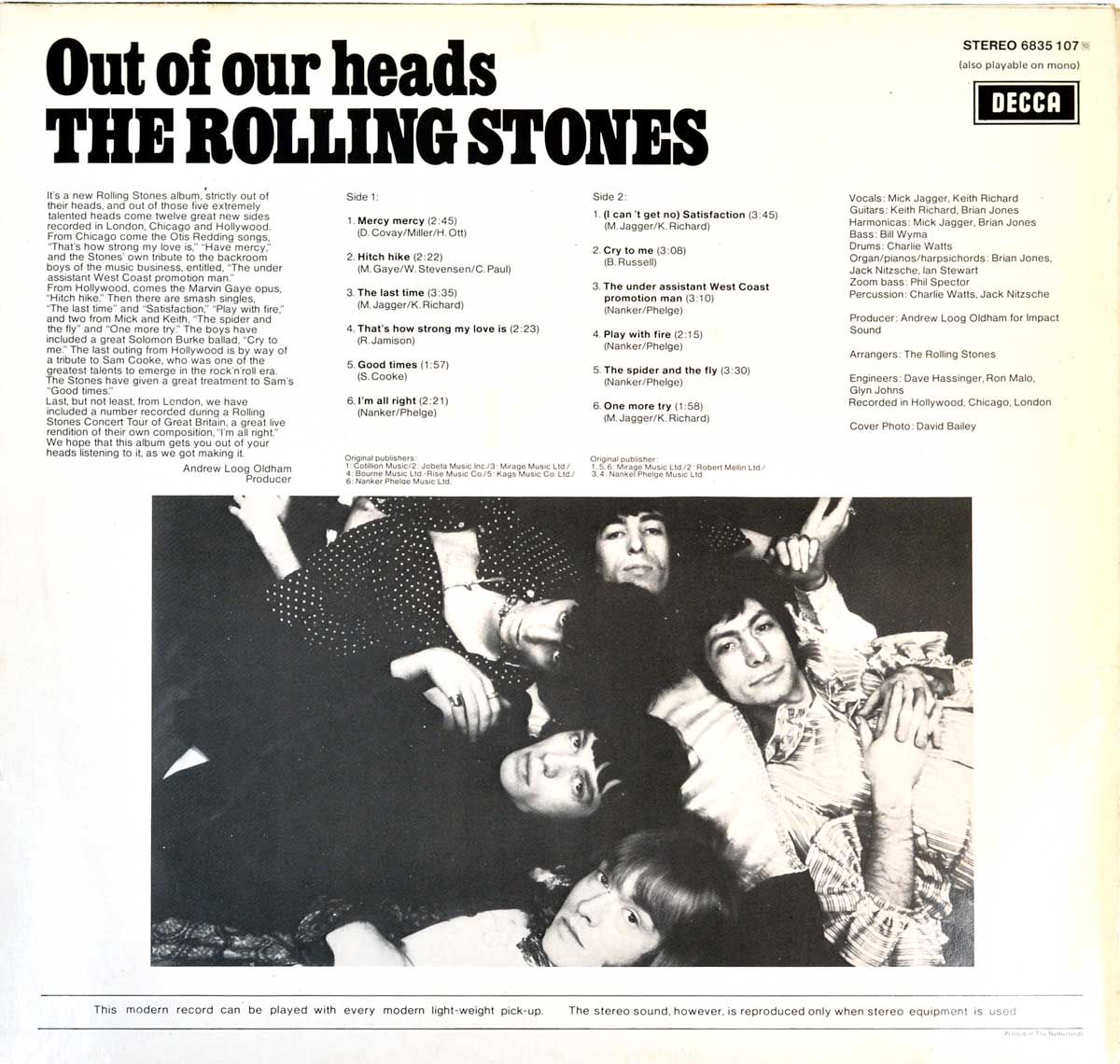 Album Back Cover  Photo of "THE ROLLING STONES – Out Of Our Heads"