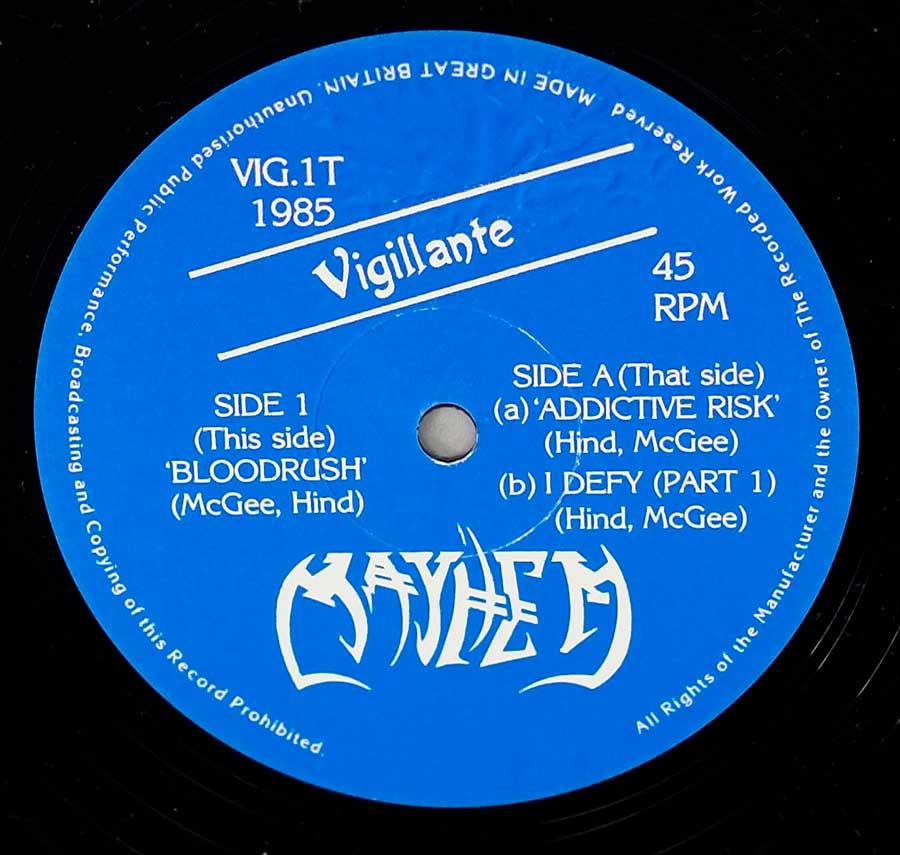 Close up of Side Two  MAYHEM - Bloodrush 