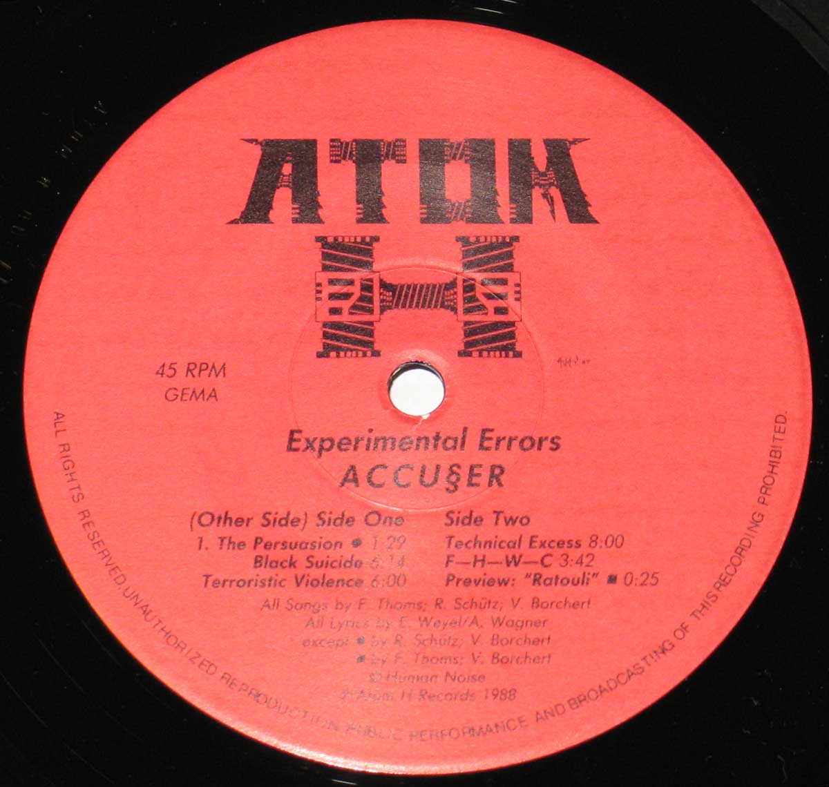 Photo of the ATOM-H Record Label 