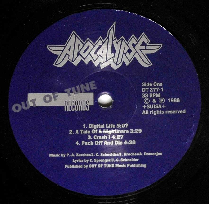 Enlarged High Resolution Photo of the Record's label Apocalypse (Suisa) https://vinyl-records.nl