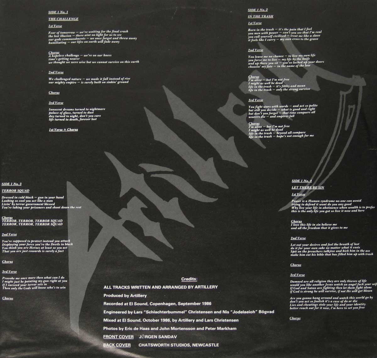 High Resolution Photo  of the  Original Custom Inner Sleeve (OIS) #1 of ARTILLERY - Terror Squad https://vinyl-records.nl