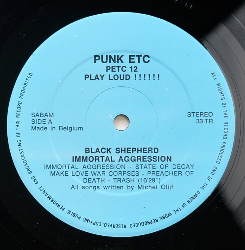 Close up of Side One record's label BLACK SHEPHERD (BEL) - Immortal Aggression
