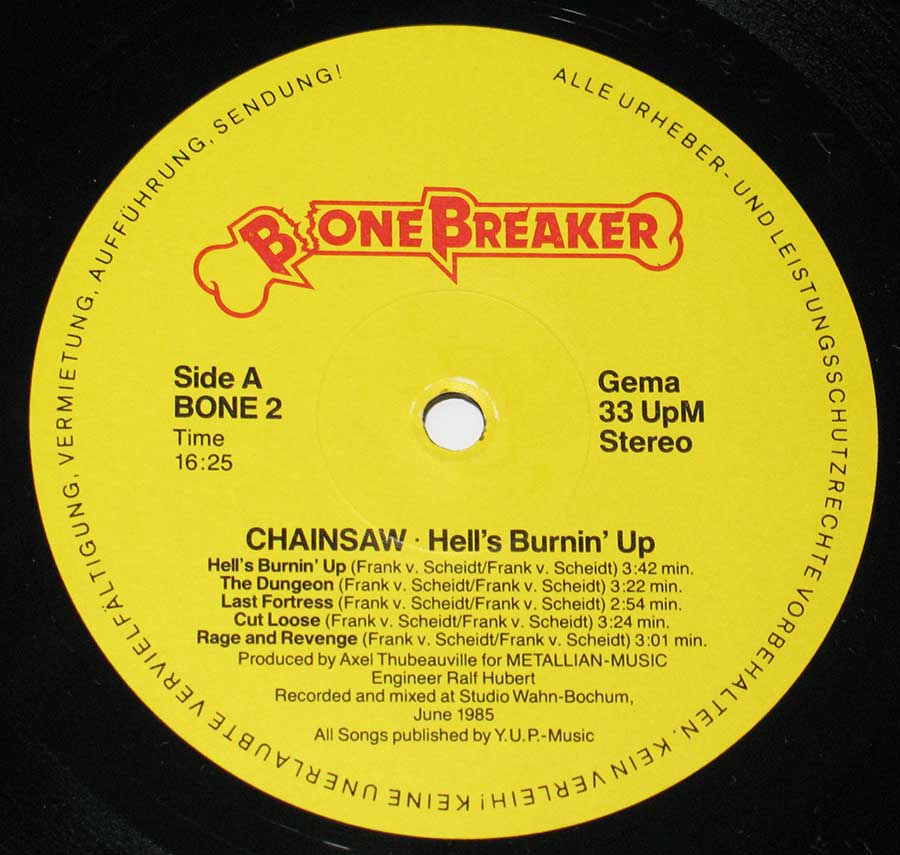 Enlarged High Resolution Photo of the Record's label Chainsaw - Hell's Burnin Up https://vinyl-records.nl