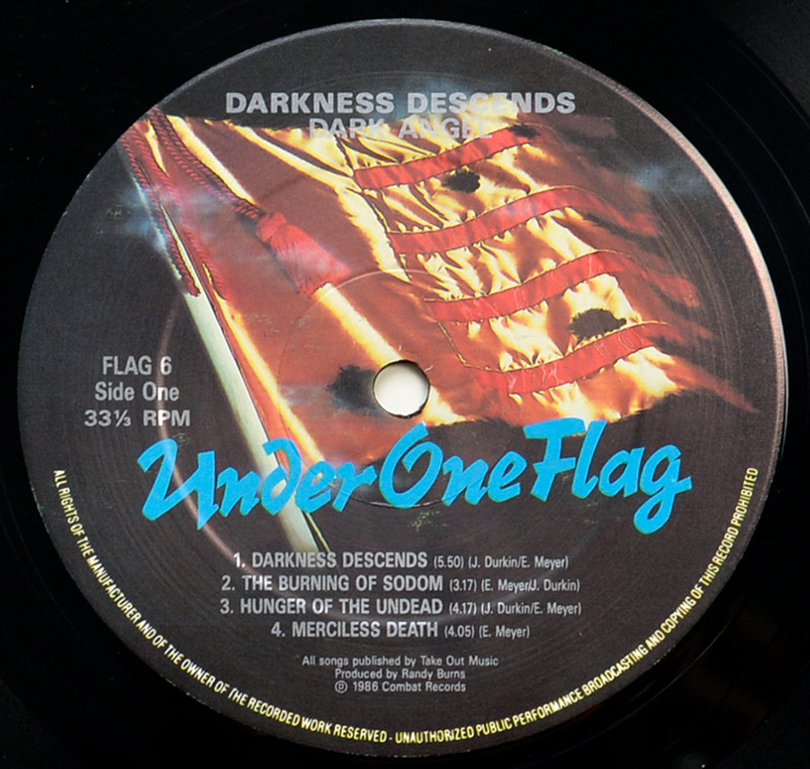 "Darkness Descends" Record Label Details:  Under One Flag FLAG 6 / Combat Records /Take Out Music 