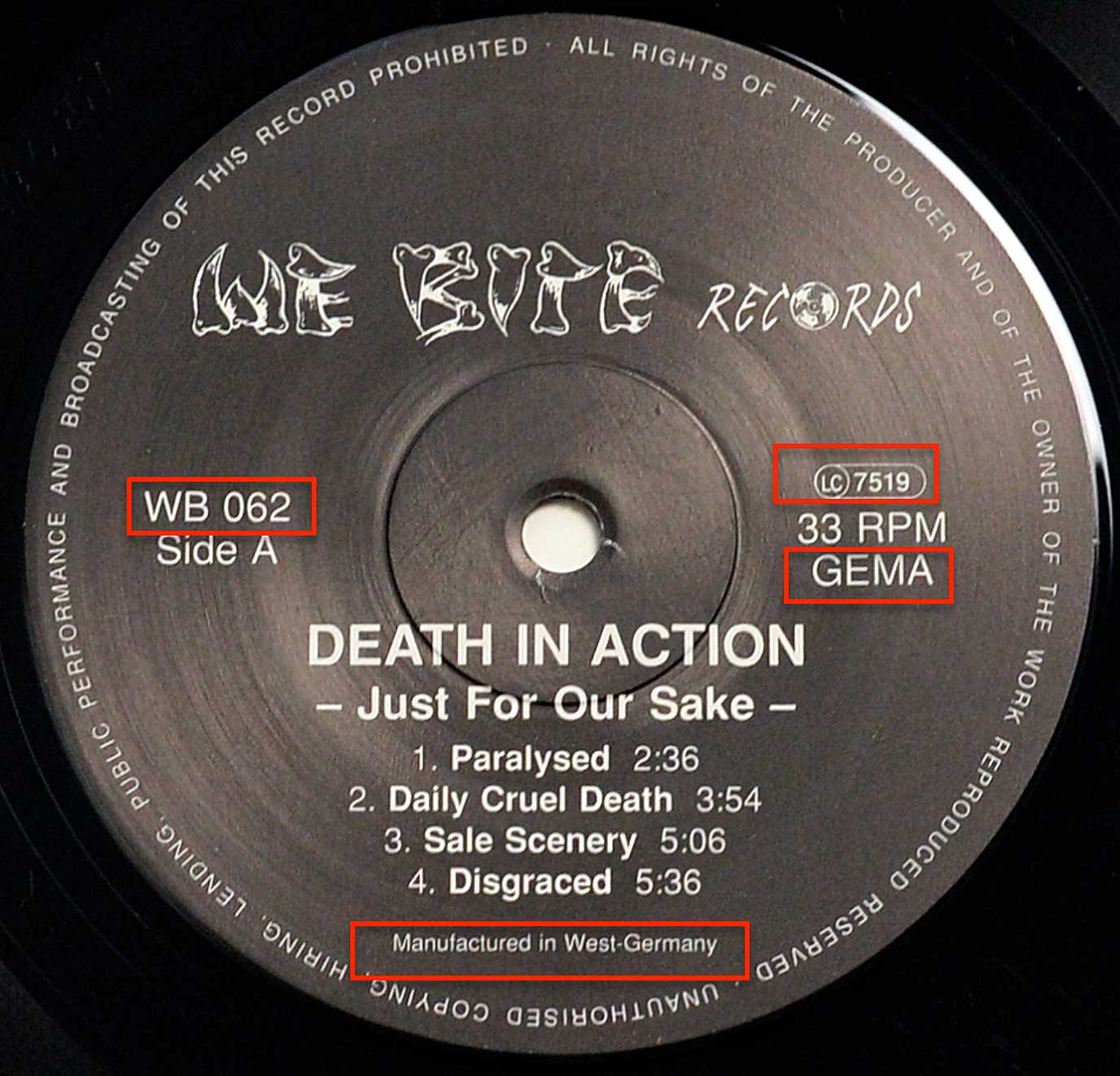 Photo of record label of DEATH IN ACTION - Just For Our Sake…  