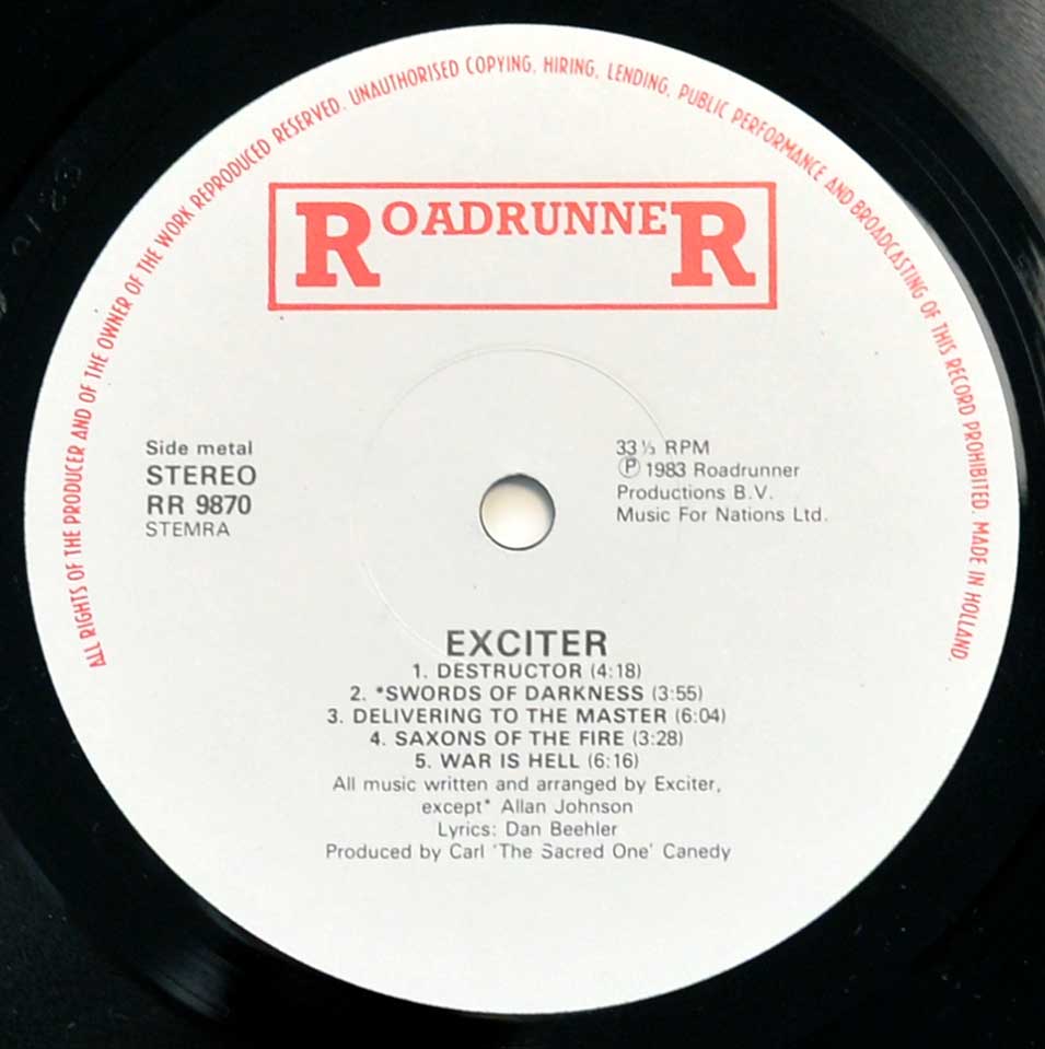 Enlarged High Resolution Photo of the Record's label EXCITER Violence & Force https://vinyl-records.nl