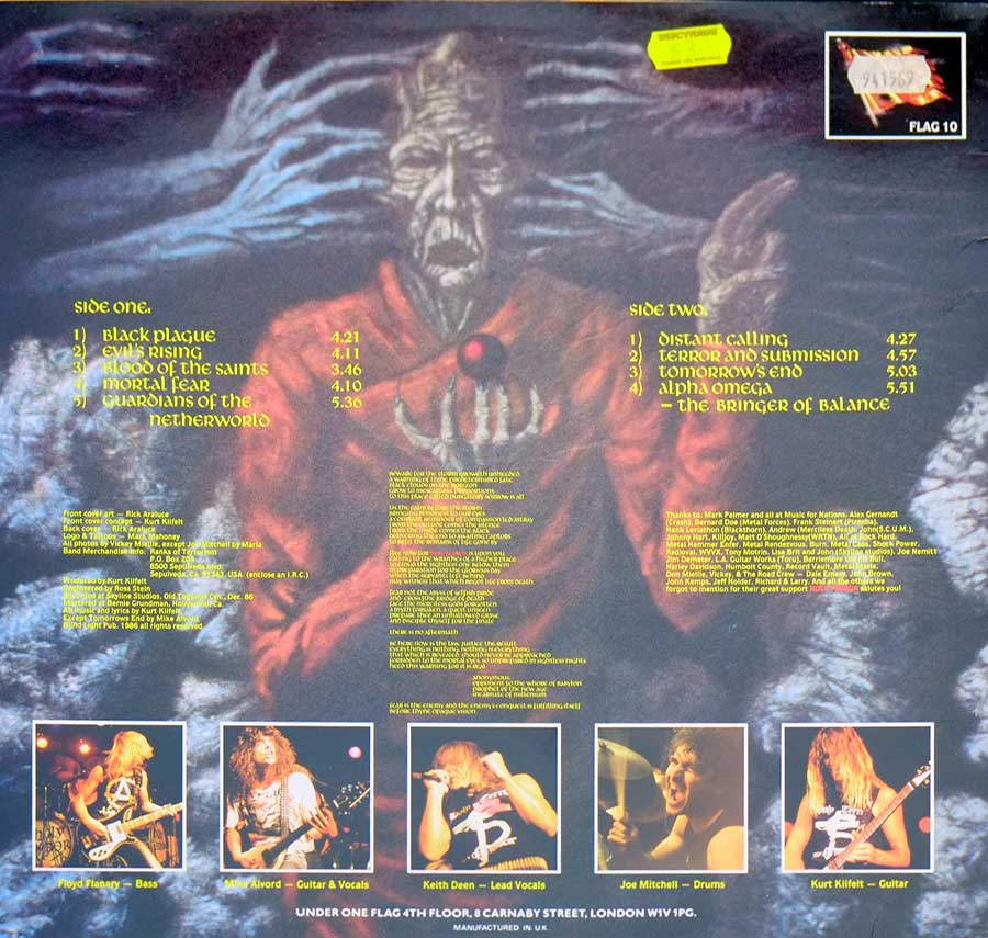 Photo of album back cover HOLY TERROR - Terror and Submission ( Made in UK )