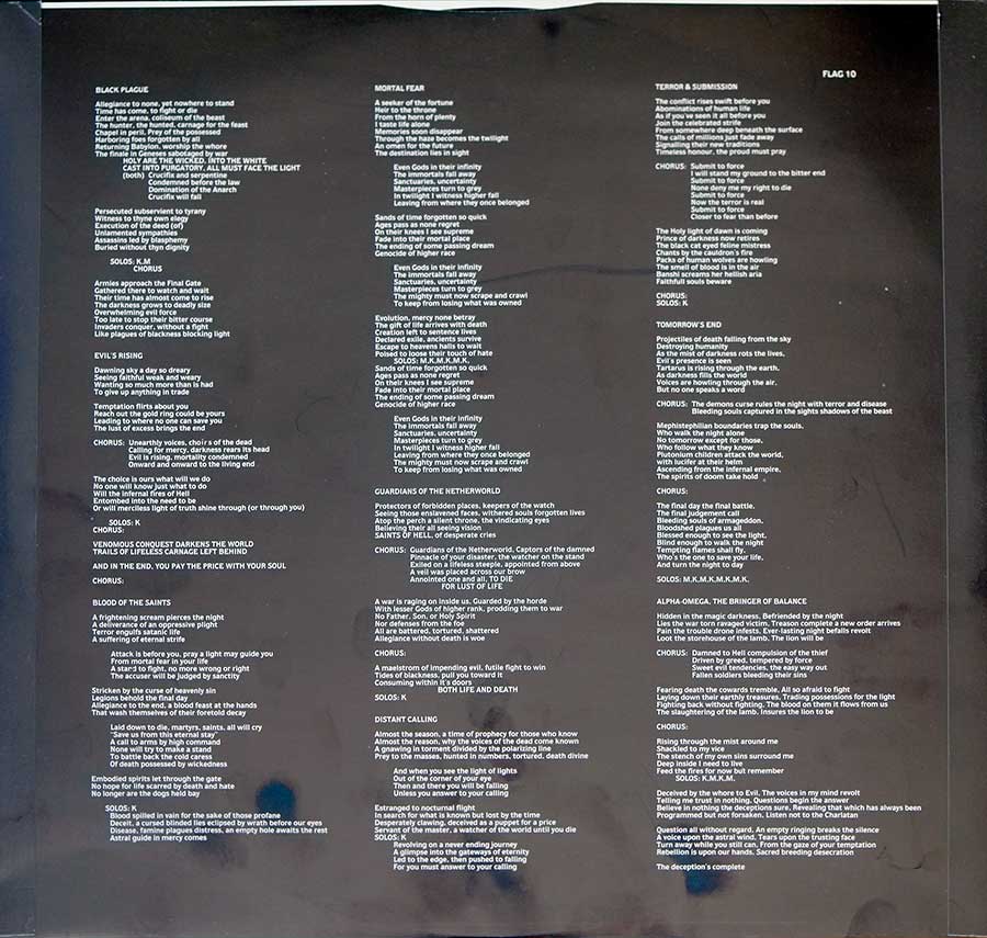 Photo Two of the original custom inner sleeve  HOLY TERROR - Terror and Submission ( Made in UK )