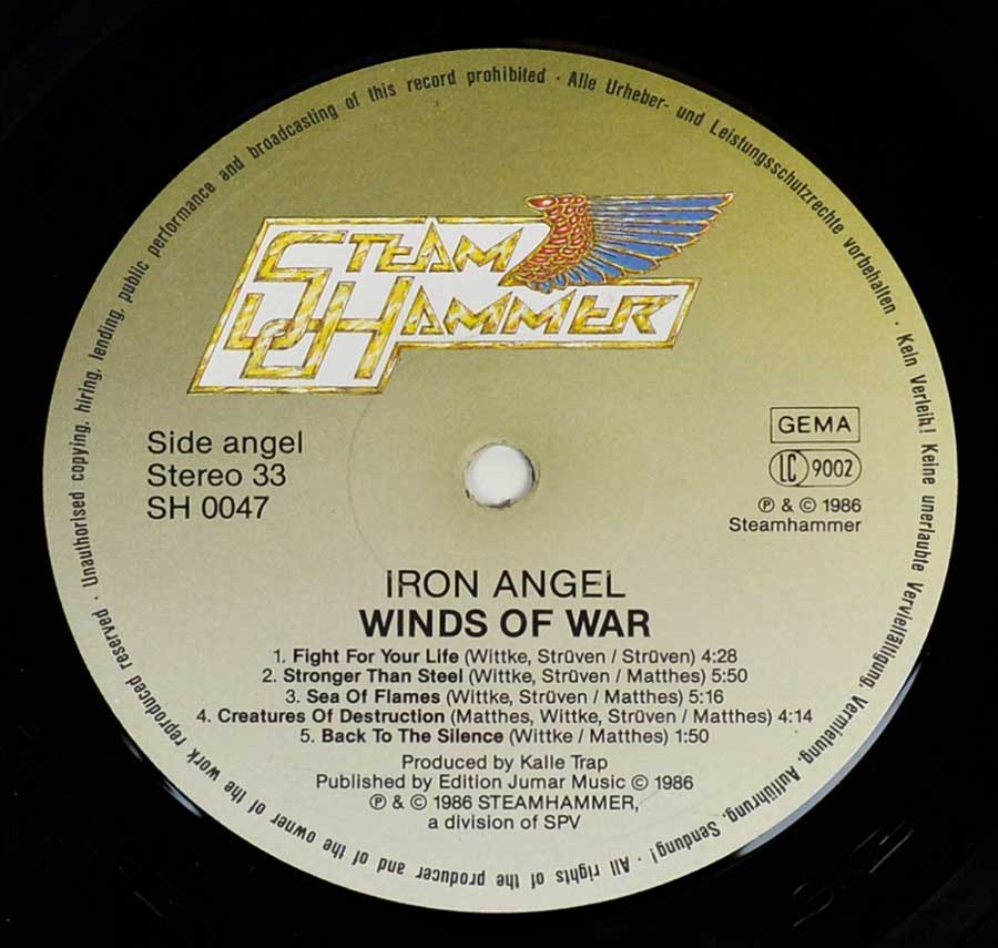Side Two Close up of record's label IRON ANGEL - Winds Of War 12" Vinyl LP Album 